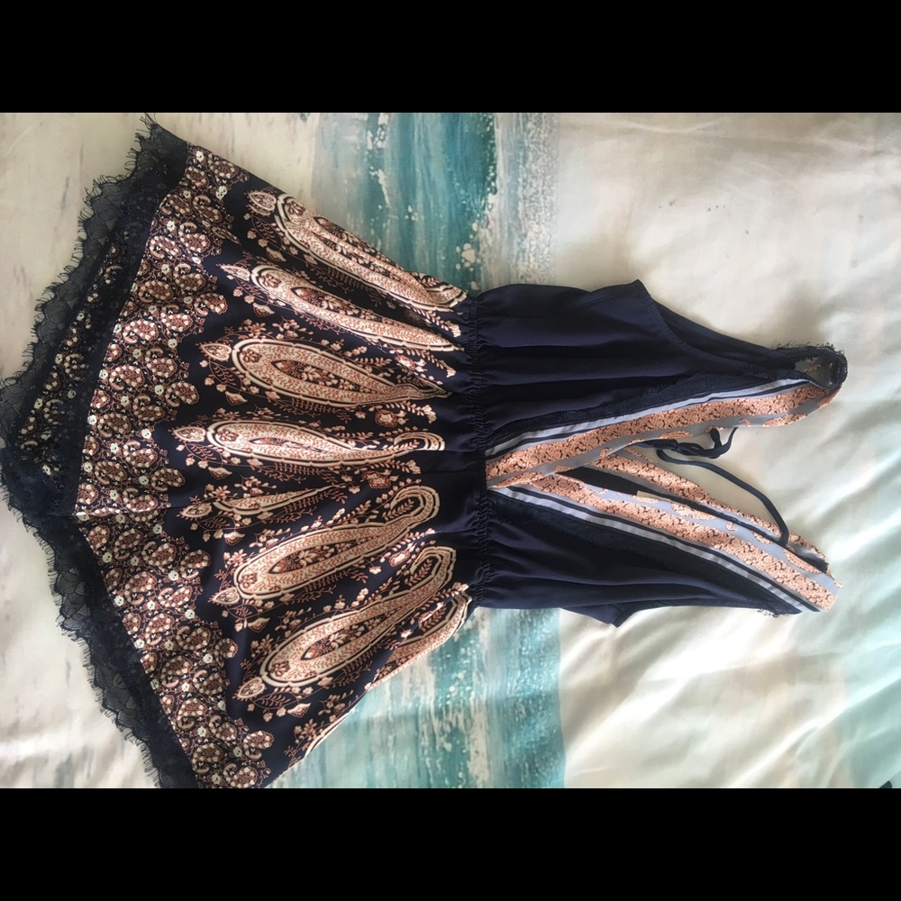 Black and copper lace romper