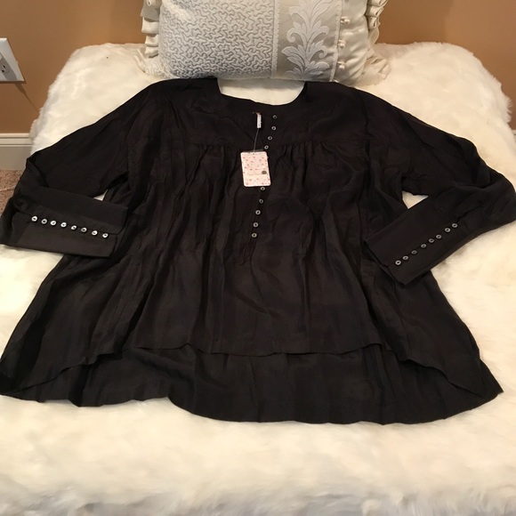 Free people black colored flared blouse - Picture 5 of 8