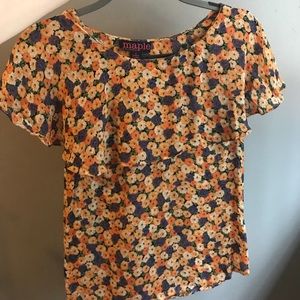 Orange floral ruffle top
