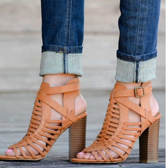 Shoes - Tan strappy stacked open toe heels Shoes - Tan strappy stacked open toe heels