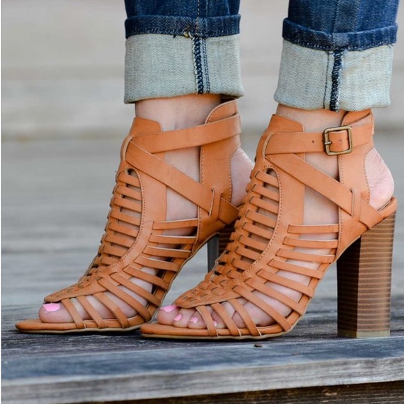 Shoes - Tan strappy stacked open toe heels Shoes - Tan strappy stacked open toe heels