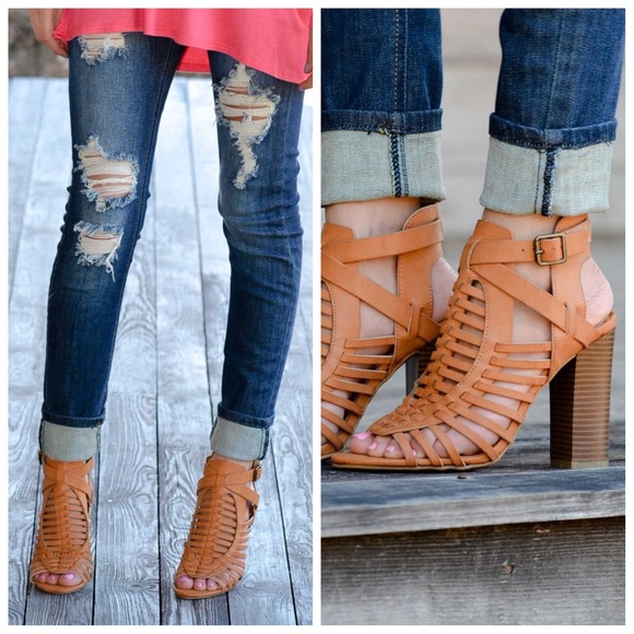 Shoes - Tan strappy stacked open toe heels Shoes - Tan strappy stacked open toe heels