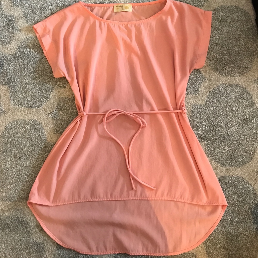 Coral high low top with tie at the waist