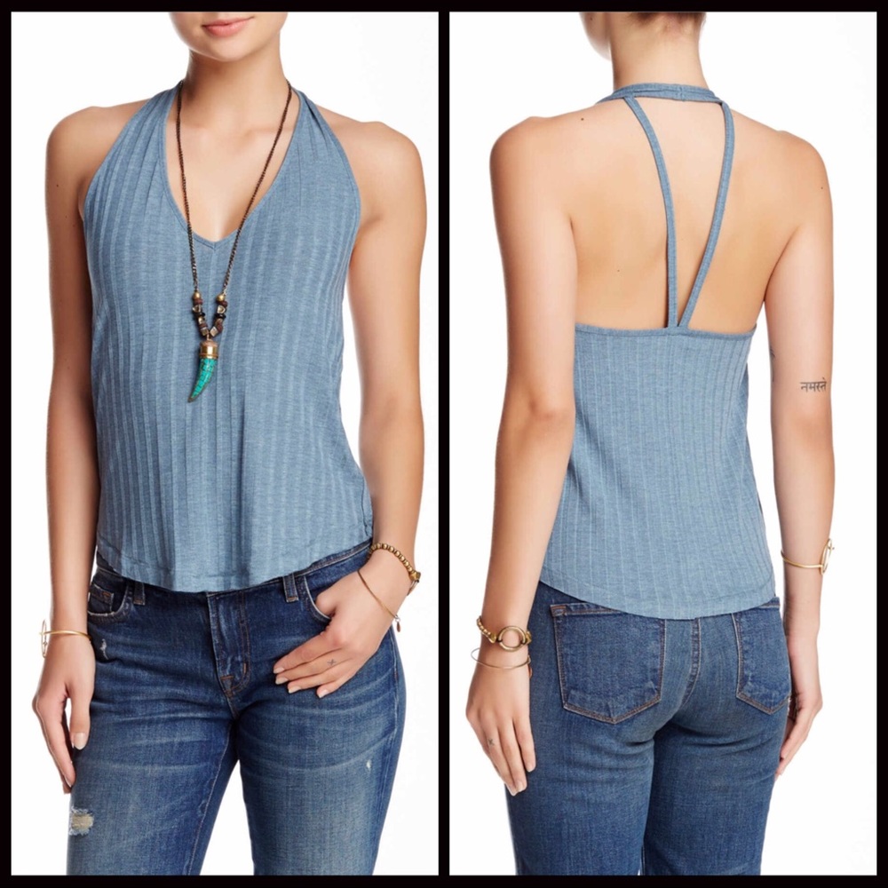 ❌SOLD❌FREE PEOPLE RIBBED HALTER STRAPPY BACK TANK - Picture 5 of 8