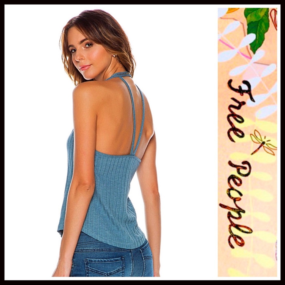 ❌SOLD❌FREE PEOPLE RIBBED HALTER STRAPPY BACK TANK - Picture 7 of 8