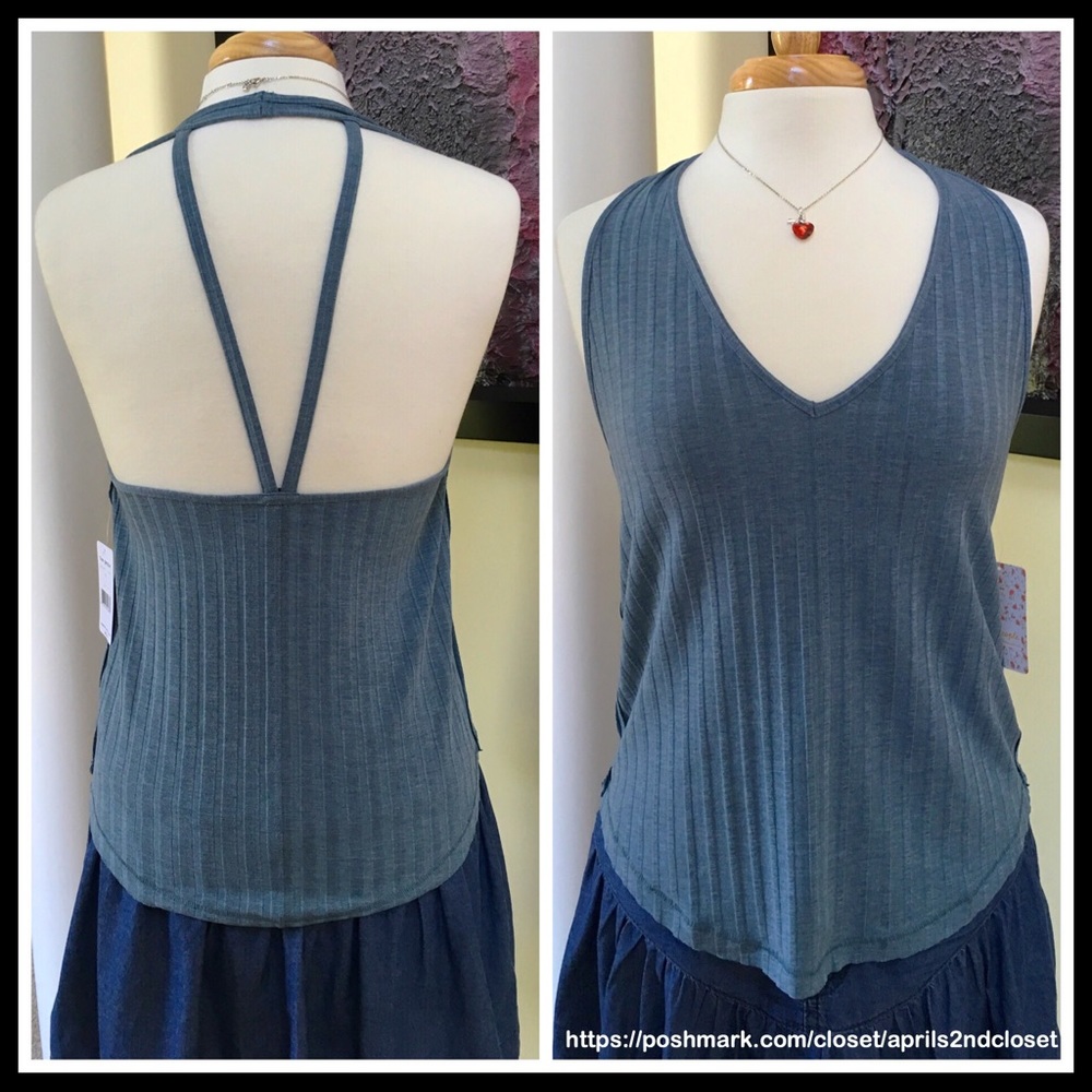 ❌SOLD❌FREE PEOPLE RIBBED HALTER STRAPPY BACK TANK - Picture 2 of 8