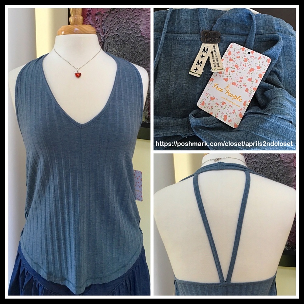 ❌SOLD❌FREE PEOPLE RIBBED HALTER STRAPPY BACK TANK - Picture 4 of 8