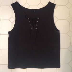 Black Stitch Up Cropped Tank Top