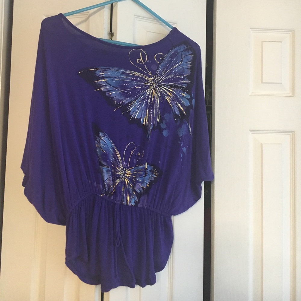 Purple woman's tunic with butterfly design