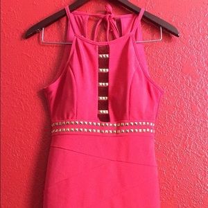 Red dress gold studs