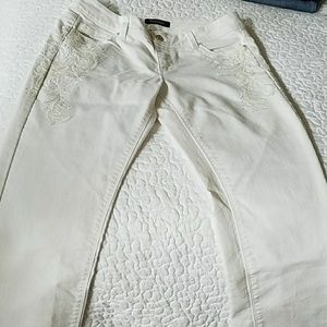 White embellished denim jeans