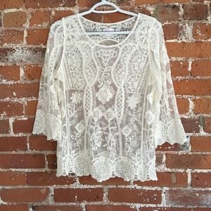 Lace bell sleeve cream top