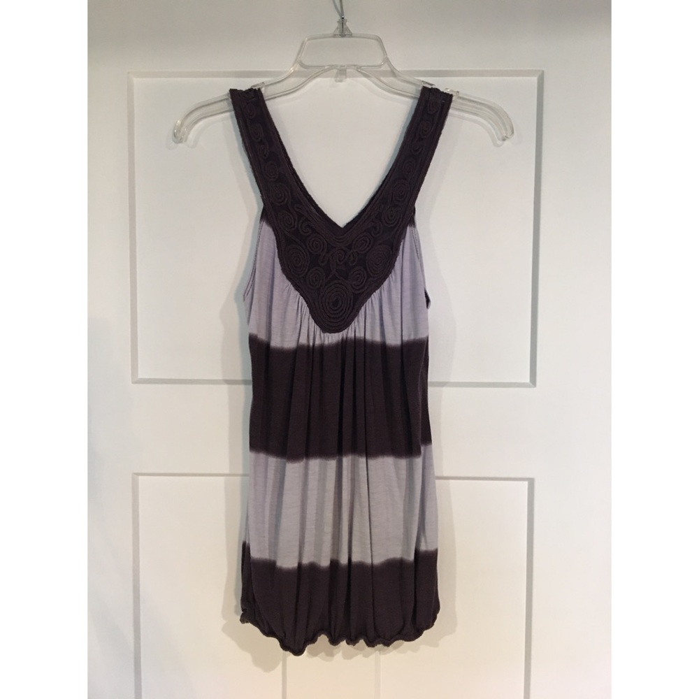Striped V-neck top with sheer neckline