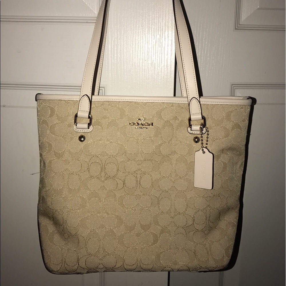 Coach signature white handbag