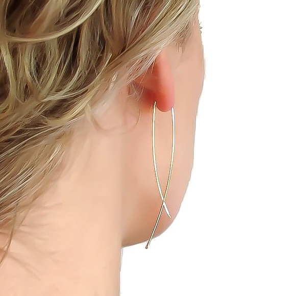 LONG Lightweight Inverted Threader Hoop Earrings - Picture 2 of 7