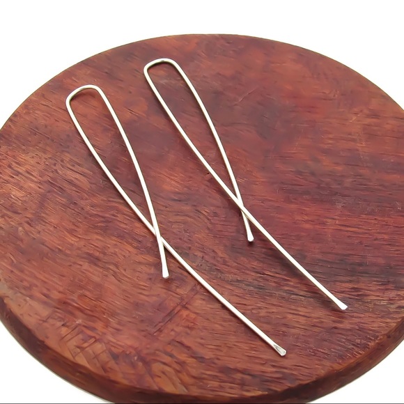 LONG Lightweight Inverted Threader Hoop Earrings - Picture 5 of 7