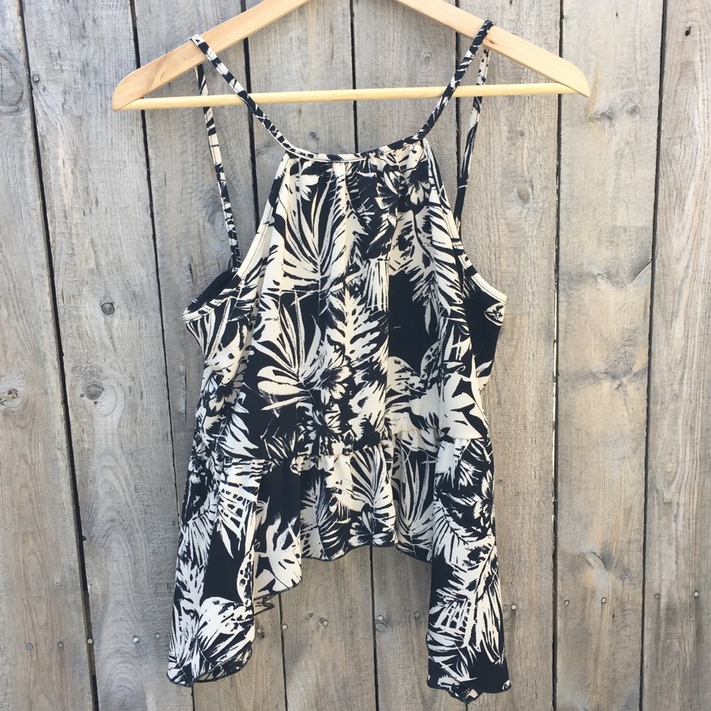 Tropical Print Asymmetric Tank