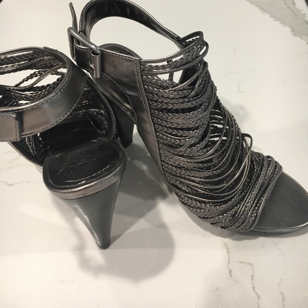 Silver Strappy Open-toe Booties