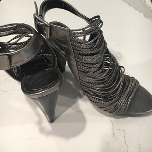 Silver Strappy Open-toe Booties