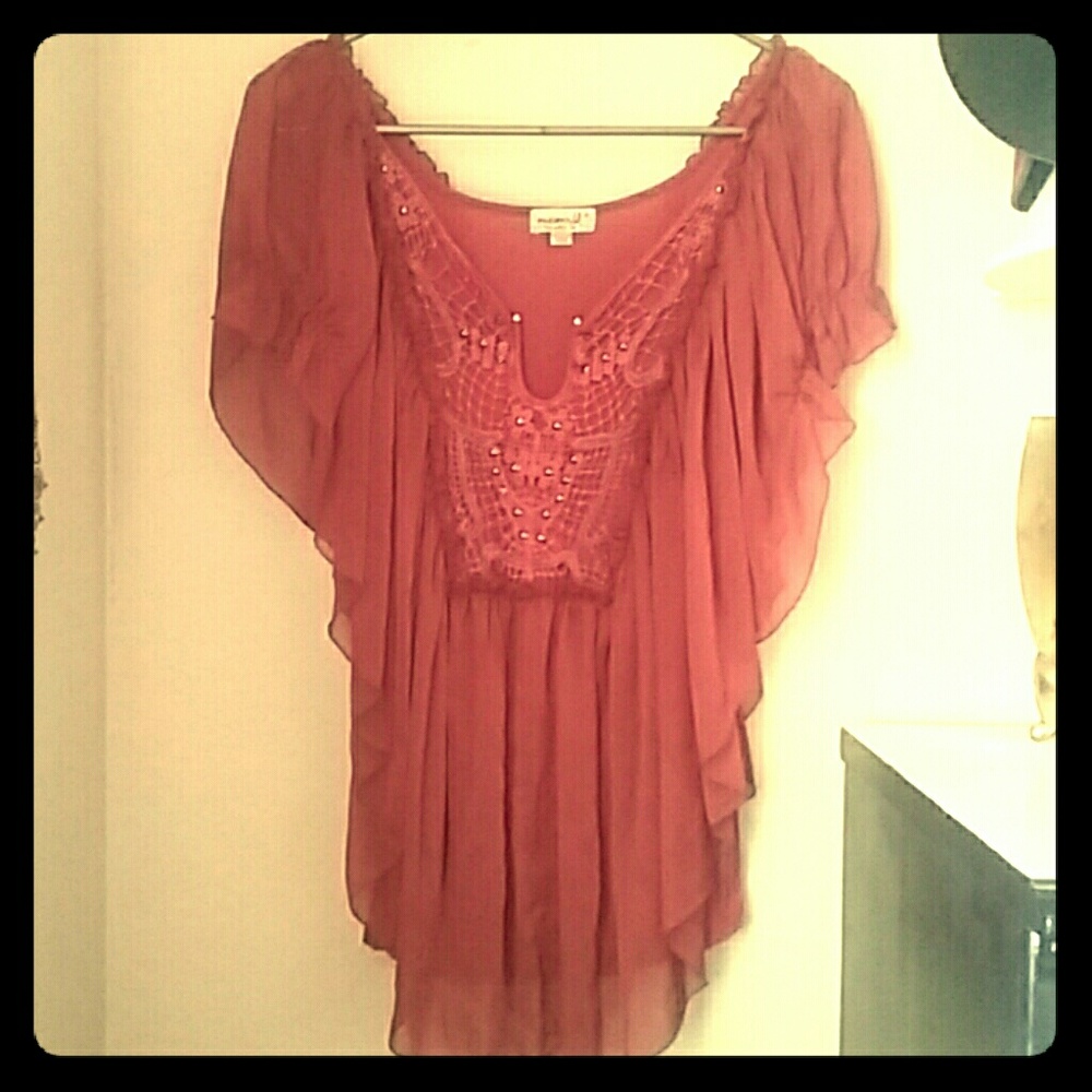 One World Rust Boho-inspired Top, Sz. S