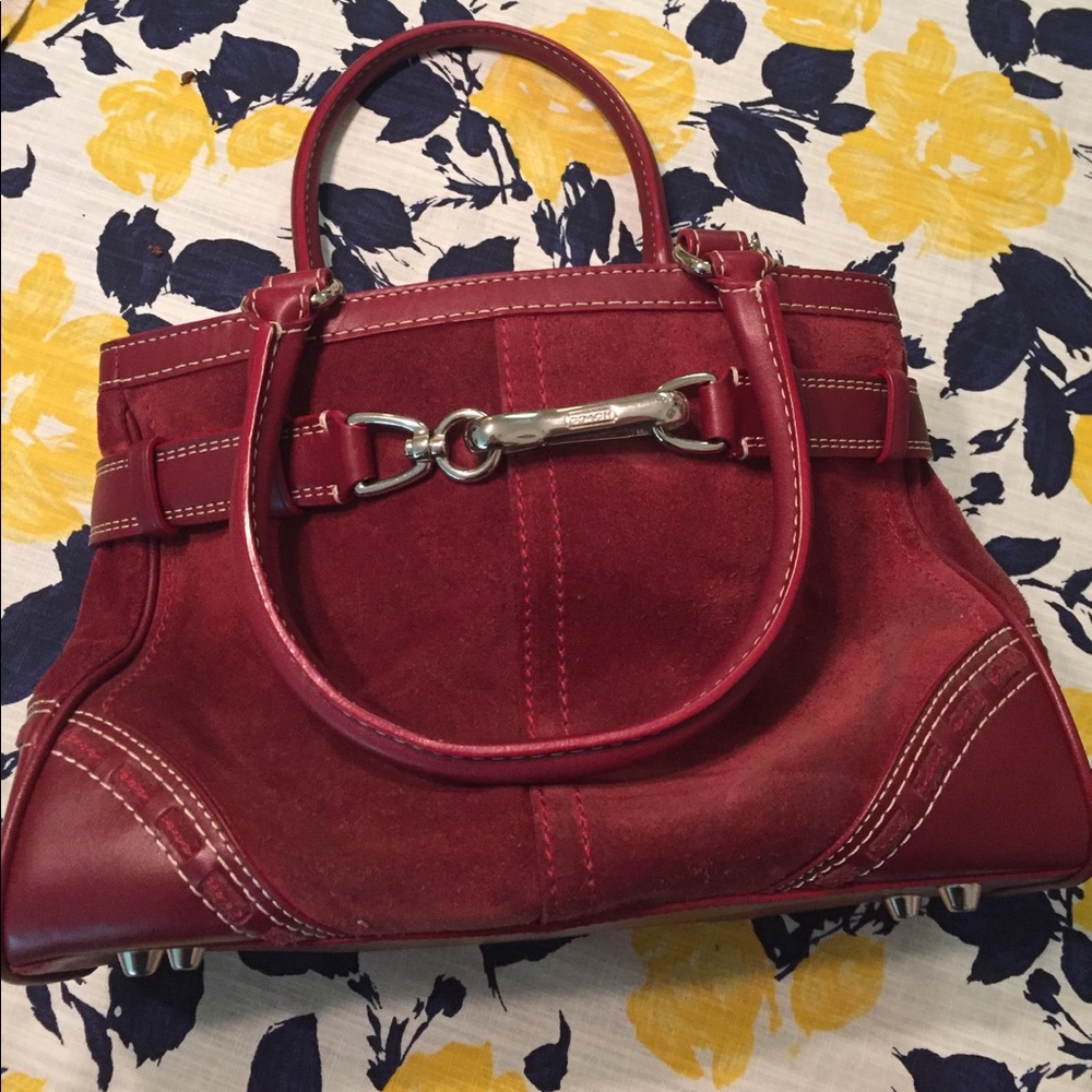 Coach red suede handbag