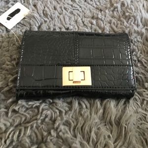 Black patent leather animal print wallet