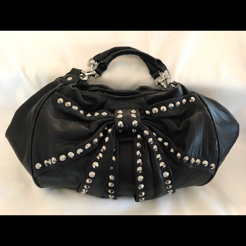 Betsy Johnson studded black leather pocketbook