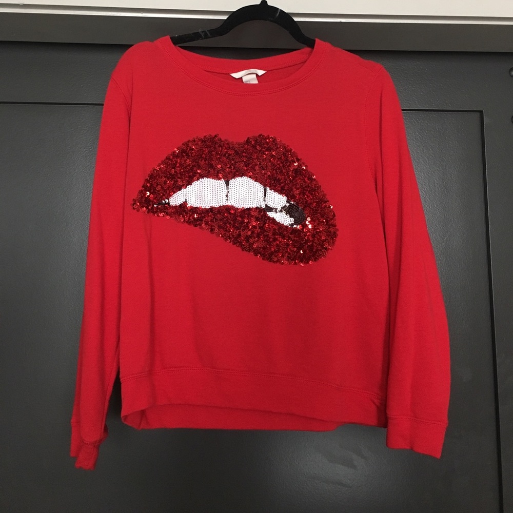 Sequin Lip Bite Cropped Sweatshirt