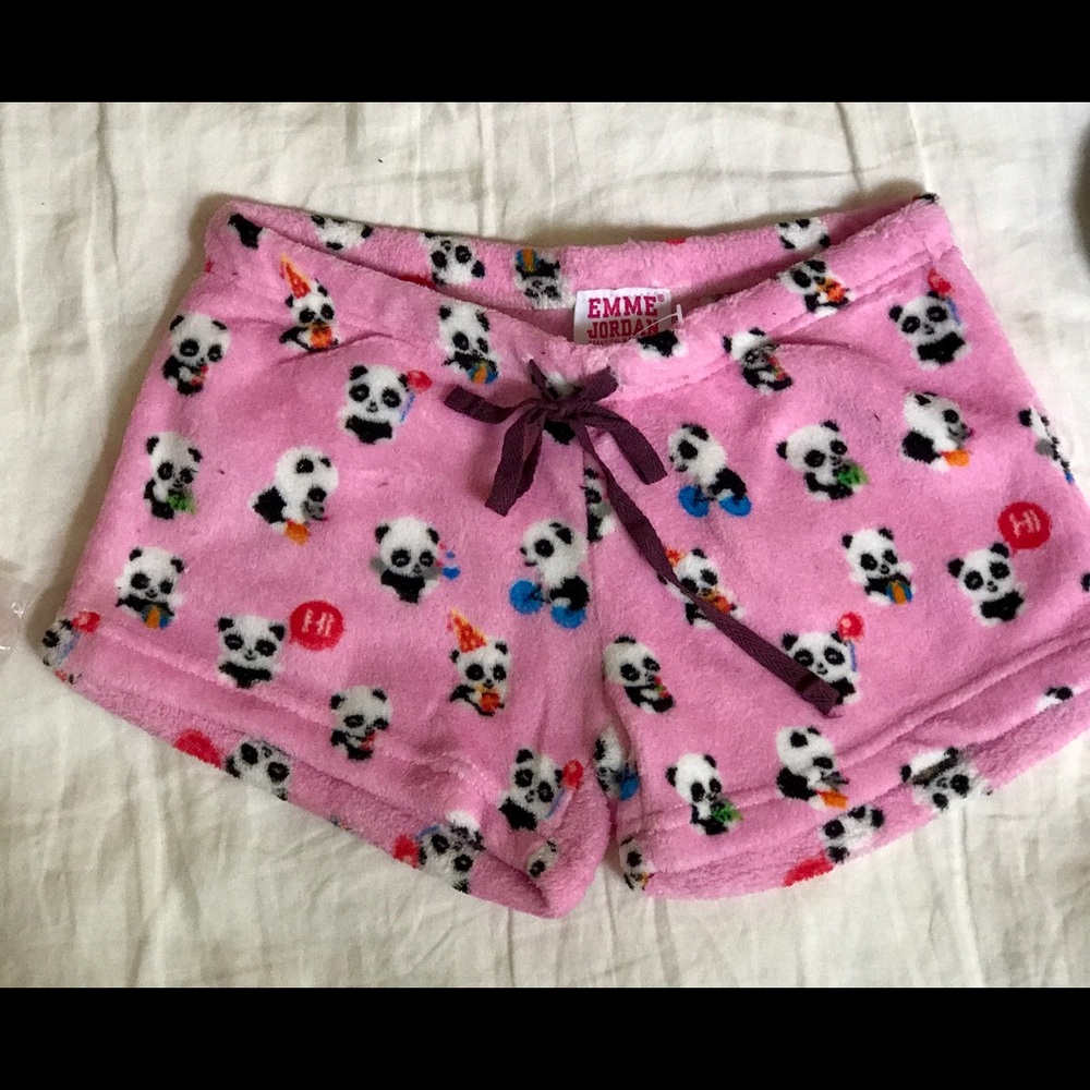 Coziest pink fleece PJ shorts with fun panda print