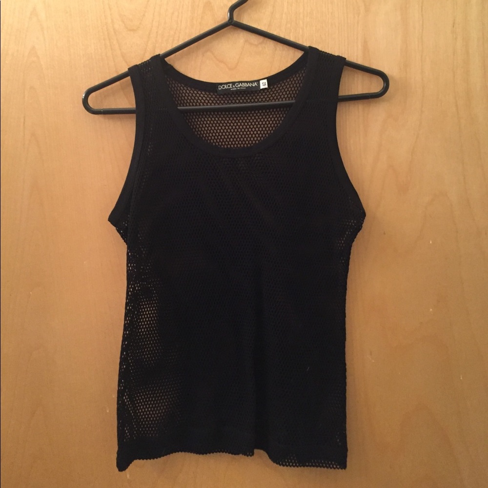 Fishnet tank top. Dolce & Gabbana.
