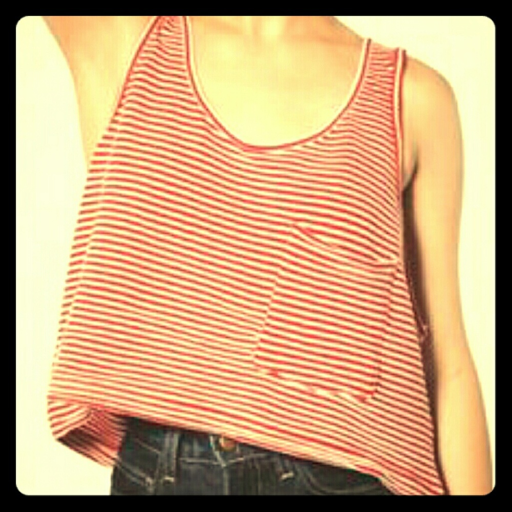 AA striped pocket crop top tank OS