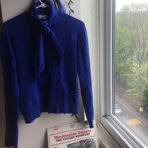 royal blue cashmere sweater with bow neck