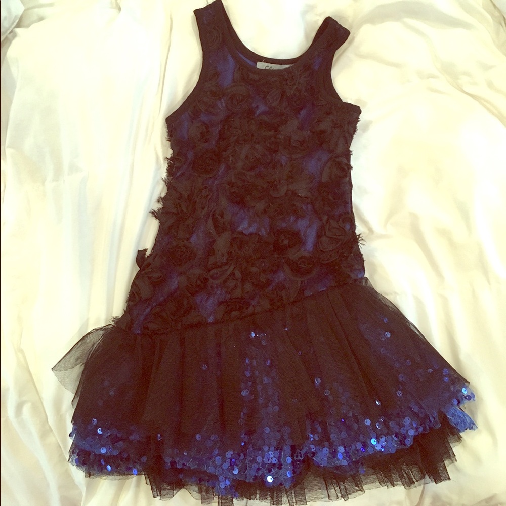 4T blue sequin flower appliqué dress