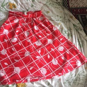 thrifted red floral skirt