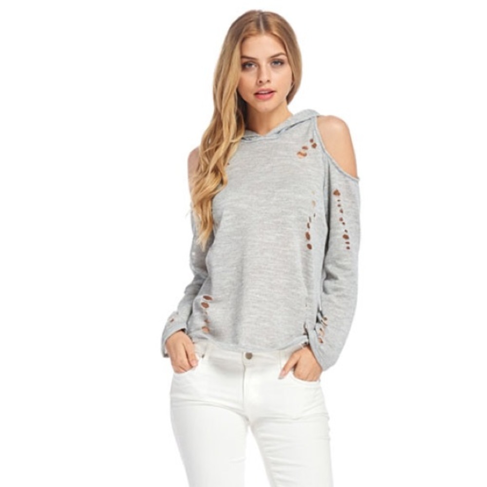 Distressed Hoodie Top