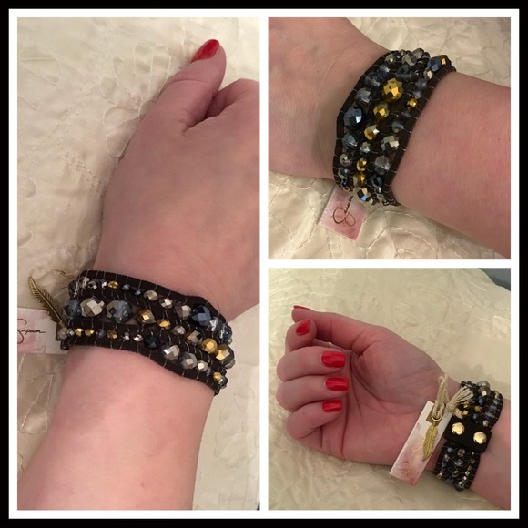 CRYSTAL JEWELED BOHO FESTIVAL CUFF BRACELET - Picture 5 of 8