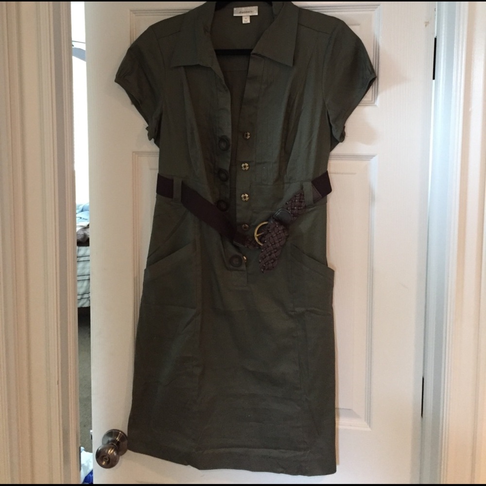 Dark olive green button up dress with belt size 16