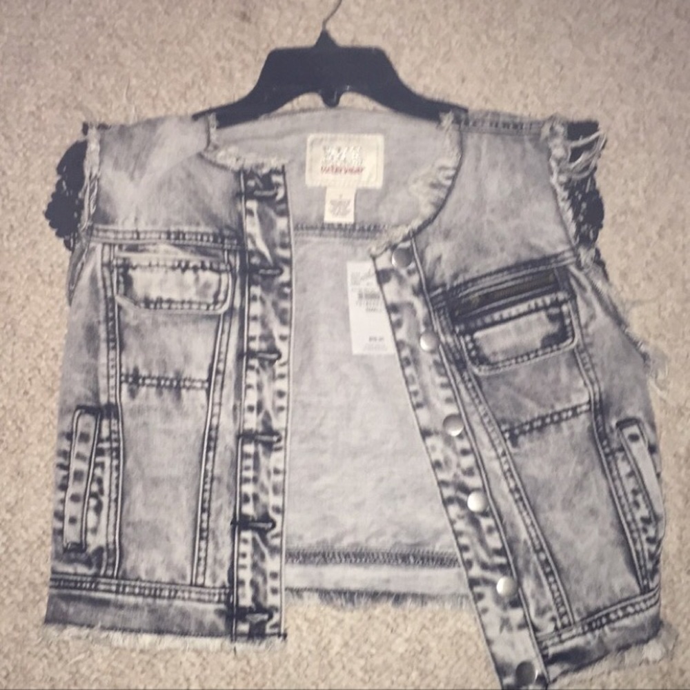 BKE acid washed grey denim vest