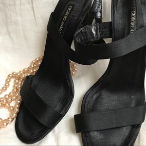 Elegant black satin Giorgio Armani sandals.