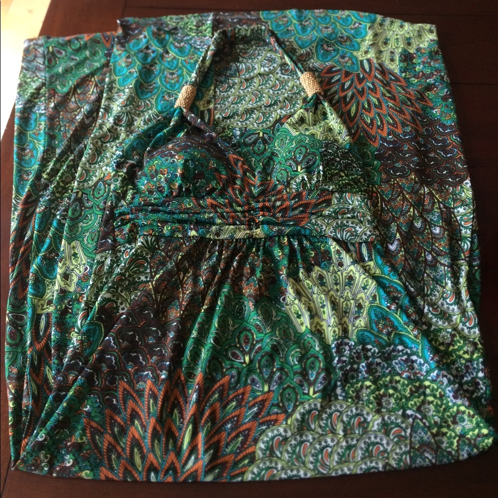 Green multi print maxi dress