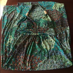 Green multi print maxi dress