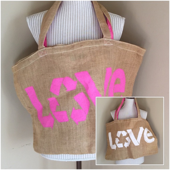 American Eagle Outfitters Handbags - AE LOVE Pink & White Canvas Tote