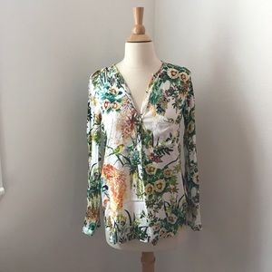Zara Trafaluc Botanical Print Rayon Blouse S