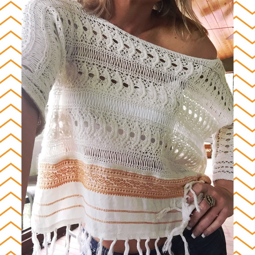 Free People Crochet & Fringe Summer Sweater
