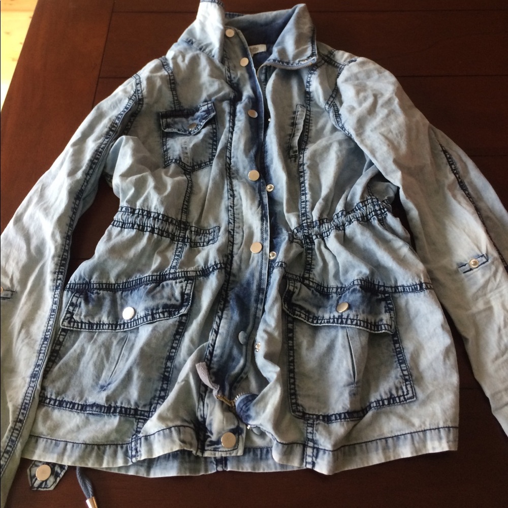 Charlotte Russe light colored long denim jacket