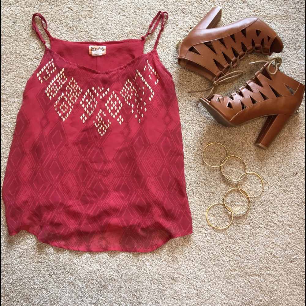 Red Tank with Gold Diamond Studs