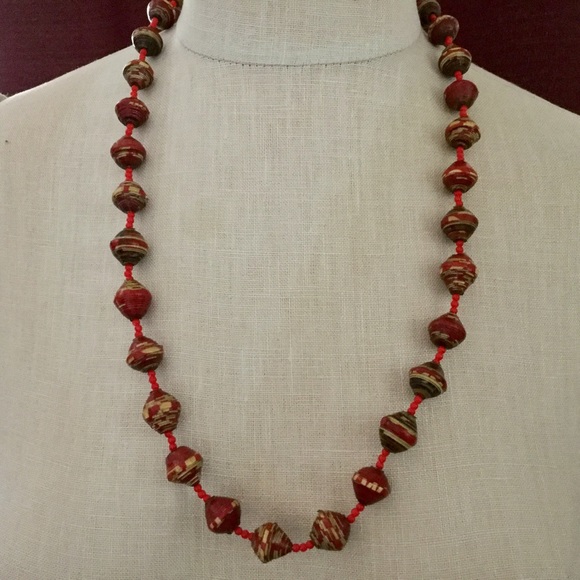 Gorgeous crackle red/gold wood bead necklace! - Picture 1 of 7