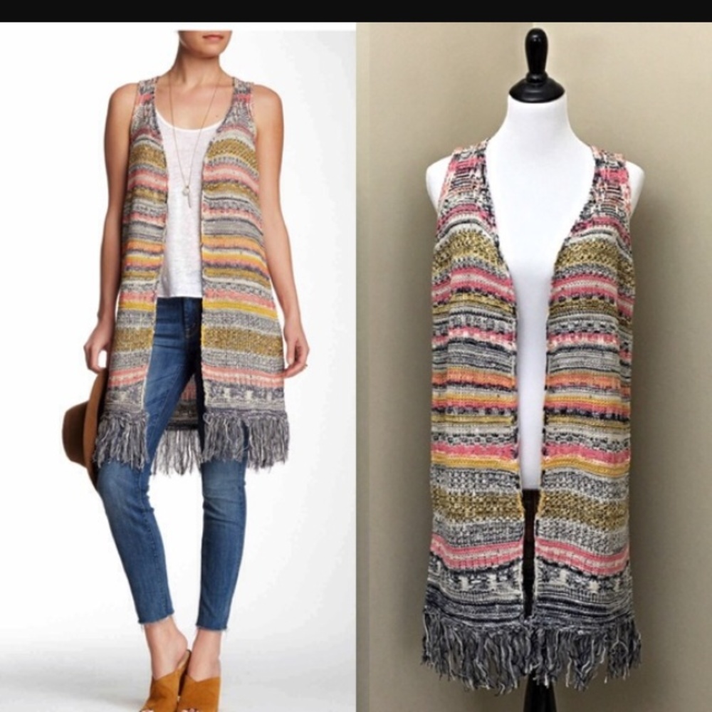 Paper Crain Boho Long Fringe Knit Vest
