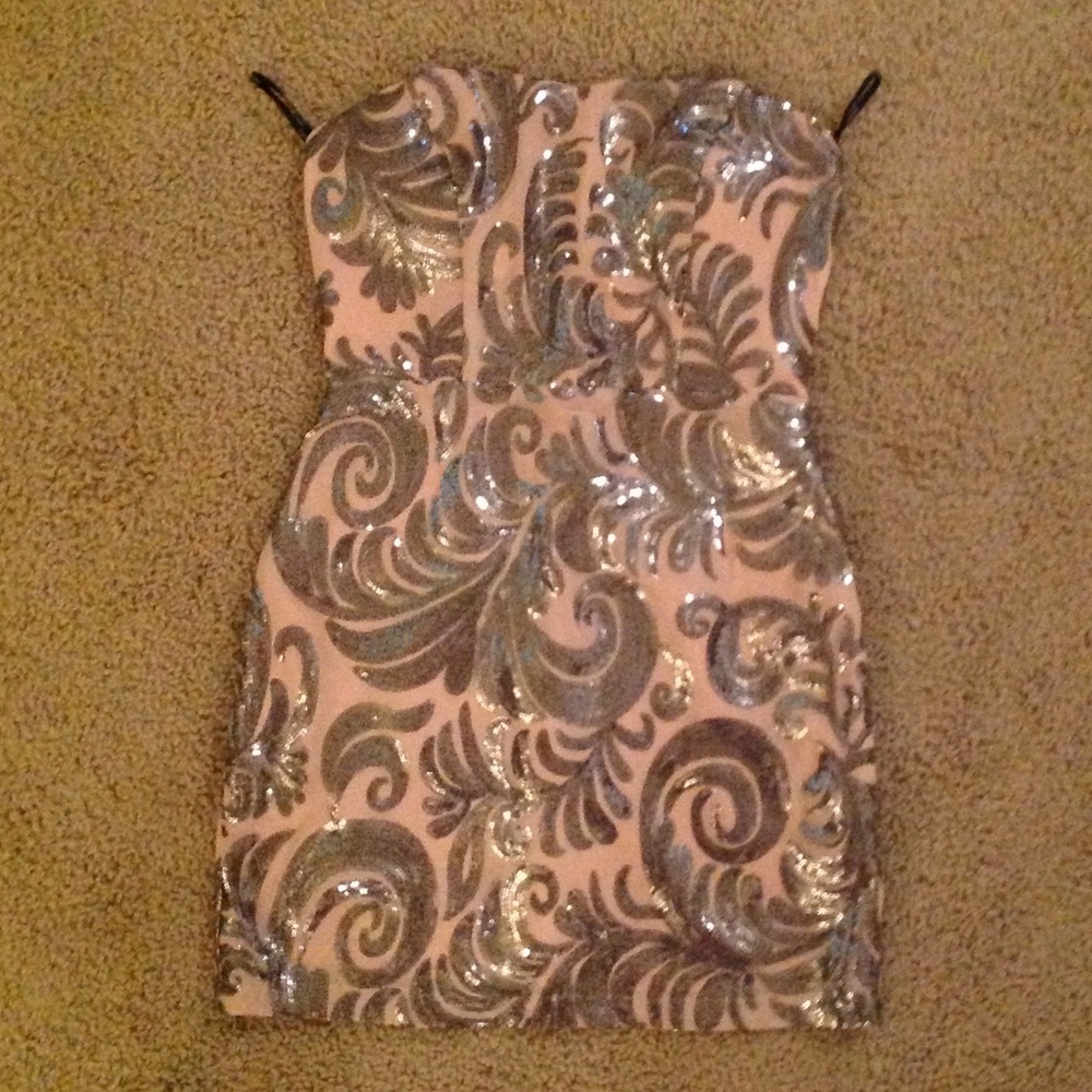 Silver swirl peach/nude cocktail dress