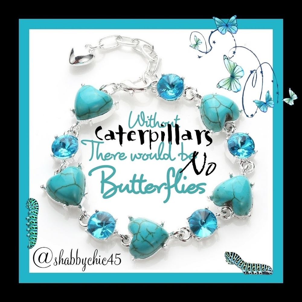 Faux Turquoise Heart Tennis Bracelet